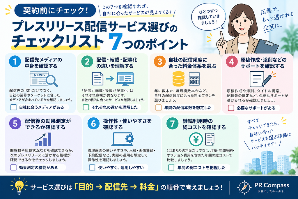 プレスリリース配信サービス選びで確認したい7つのチェックポイント